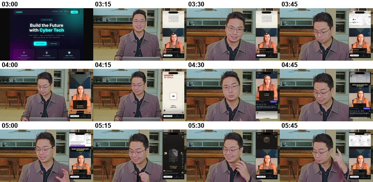 Quadros do vídeo com o tempo de cada um (regular 02)